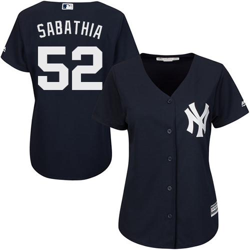Yankees #52 C.C. Sabathia Navy Blue Alternate Women's Stitched MLB Jersey - Click Image to Close